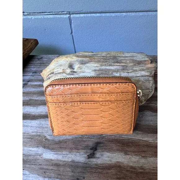 Michael Kors Leather Snake Embossed Compact Wallet With Zip Closure & Card Slots - Picture 2 of 4